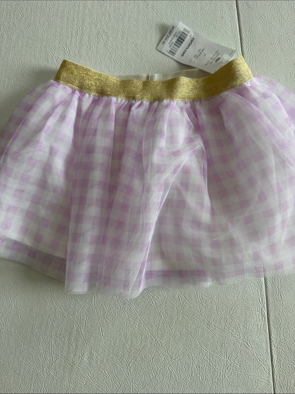 Carter's Lavender Gingham Tulle Skirt with Gold Waistband